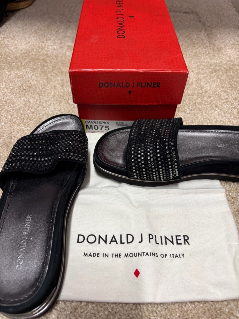 Donald J Pliner Black Crystal-Embellished Slide Sandals